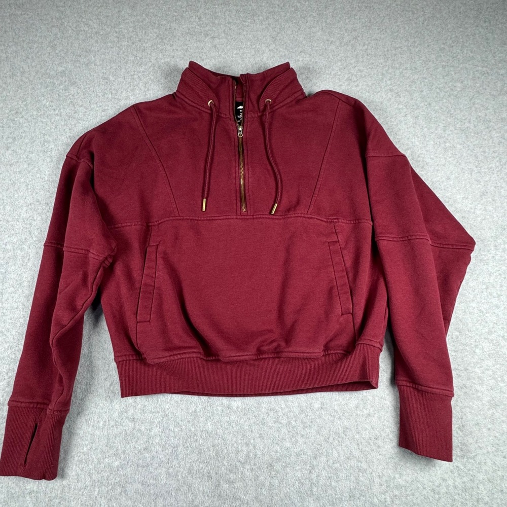 Avia Womens Quarter Zip Pullover Sweatshirt Burgundy Thumbhole Fleece Medium